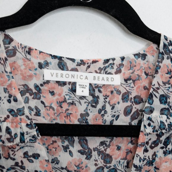 Veronica Beard Dakota Dress Gardenia Floral Print Ruched Mini Silk N14 - Picture 7 of 9